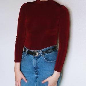 90s Style Mock Neck Long Sleeve Bodysuit